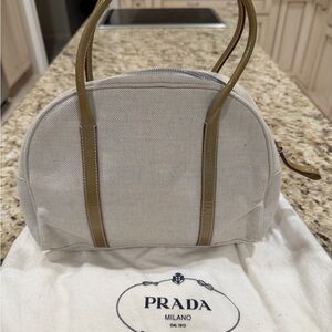 Prada Cream and Tan Canvas Bag